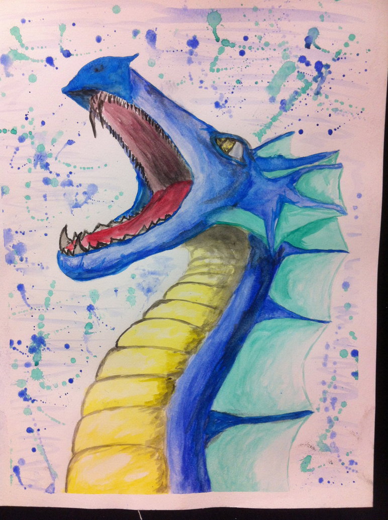 blue watercolor dragon