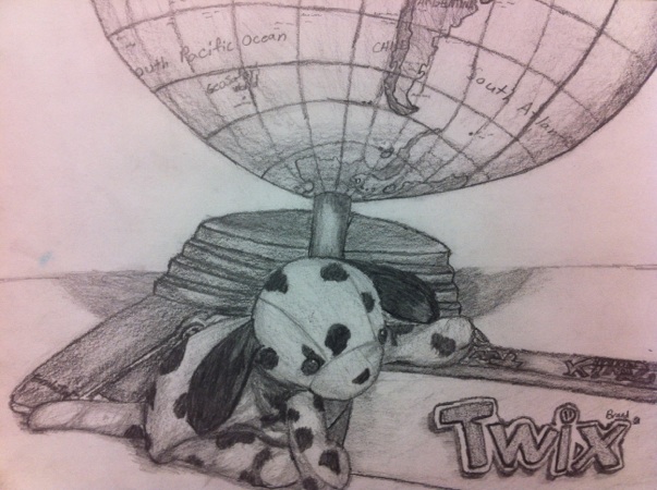 dog twix and globe drawing